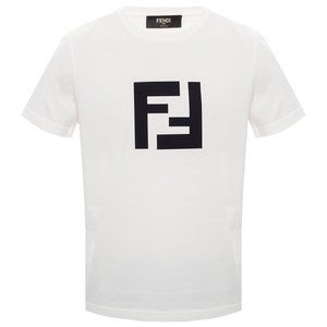 NEW Fendi White FF Logo Print Cotton Crewneck T-shirt Tee Top